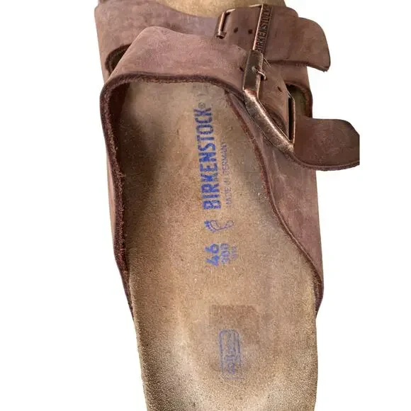 Birkenstock Men's Arizona Sandal EU 46 US 13 Brown Leather Slide Double Strap - Picture 6 of 13